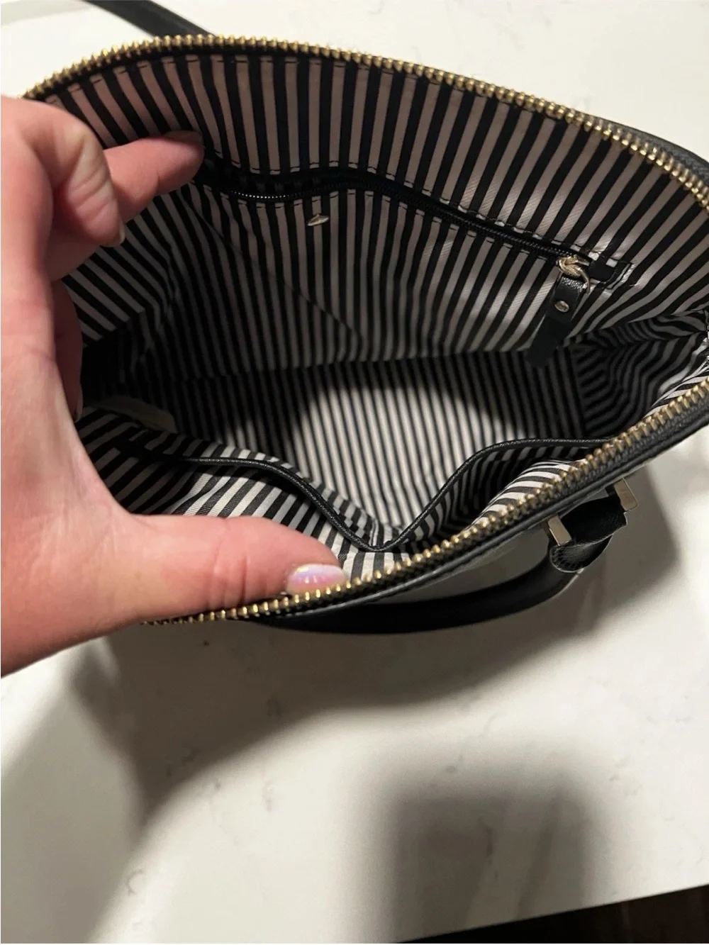 kate spade black leather dome satchel with gold hardware